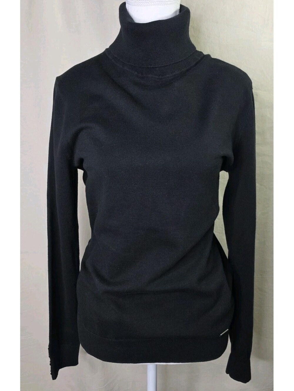 Tommy Hilfiger Black Turtleneck Buttons On Sleeve Sweater Size M